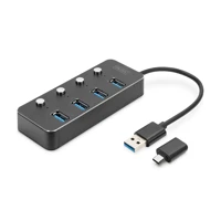 USB 3.0 Hub, 4-port, schaltbar, Aluminium Gehäuse
